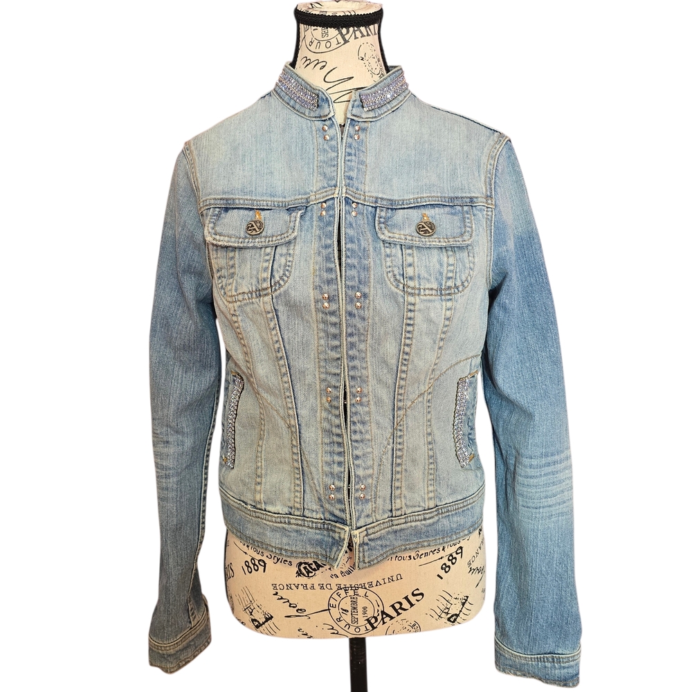 Allen B. By Allen Schwartz Blue Jean Jacket With Rhinestones L Y2K